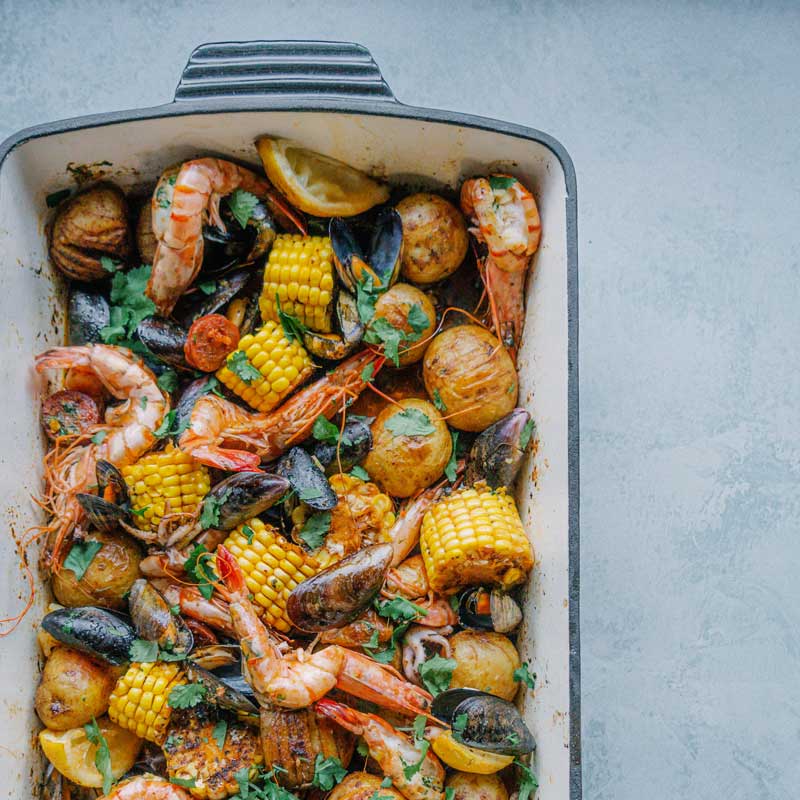 Seafood Tray bake with Smoky Garlic Butter