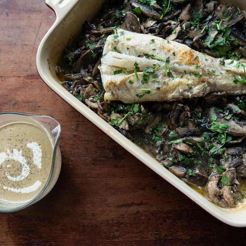 Whole Roast Monkfish Tail with Mushrooms