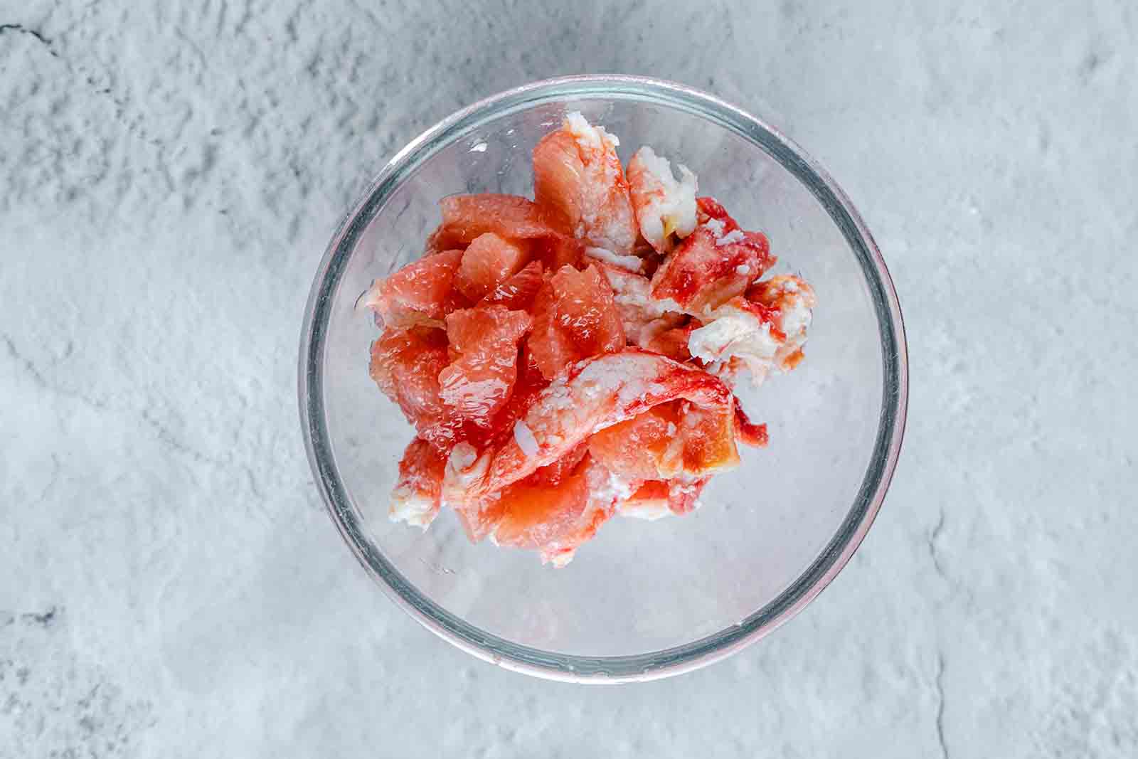 King crab and charred avocado cocktail with grapefruit
