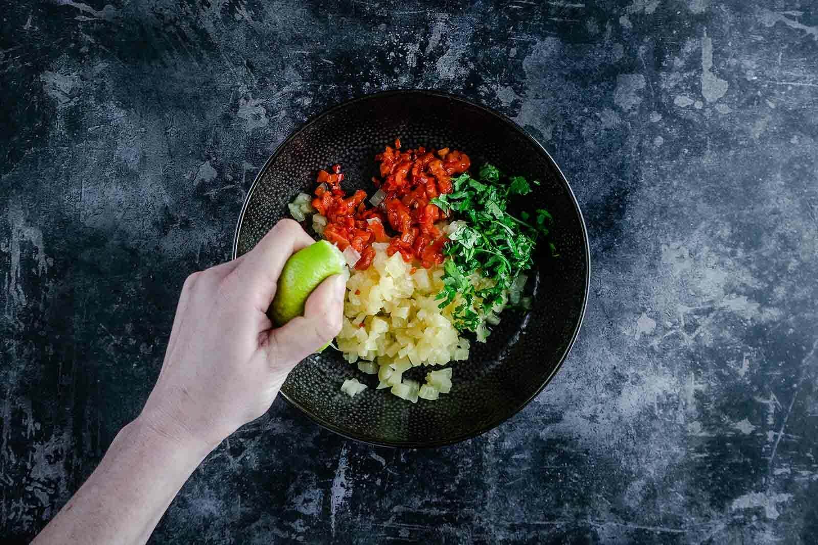 Crispy baby octopus with chilli and pineapple salsa