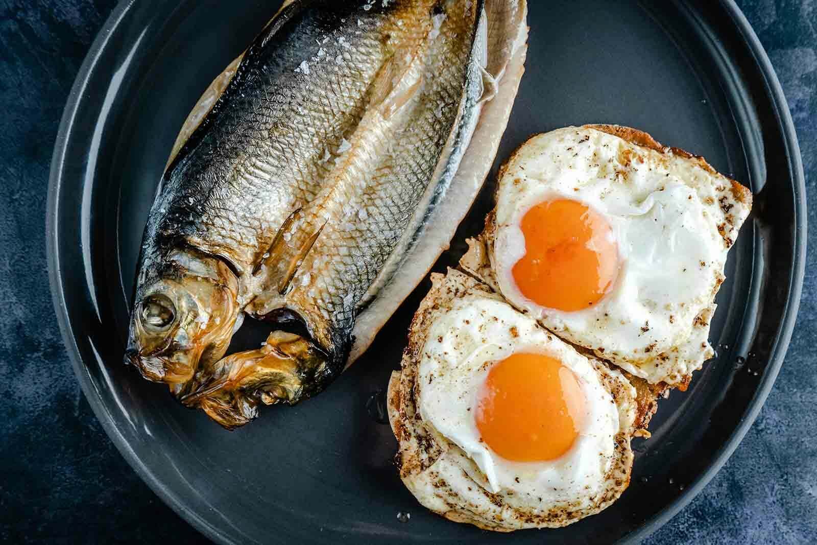 Kippers and brown butter fried egg on sourdough toast