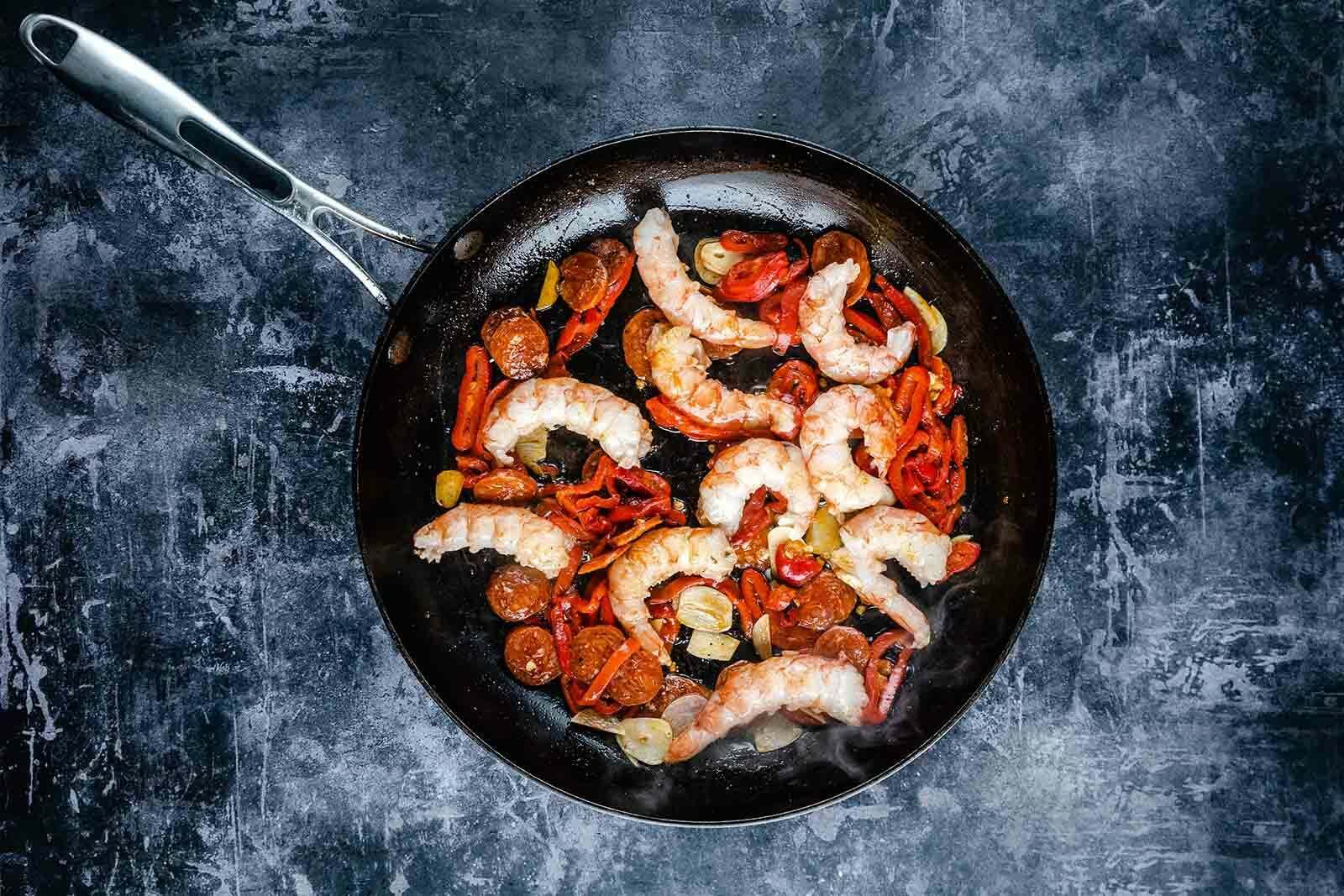 Prawns with chorizo