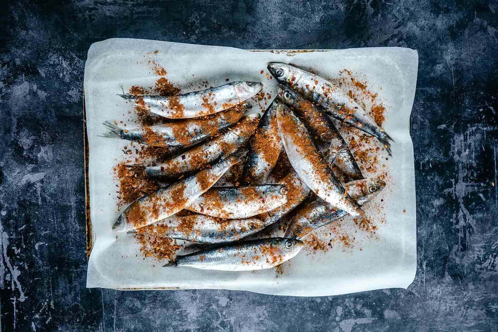 Ras-el-hanout Sardines with couscous and harrissa yoghurt
