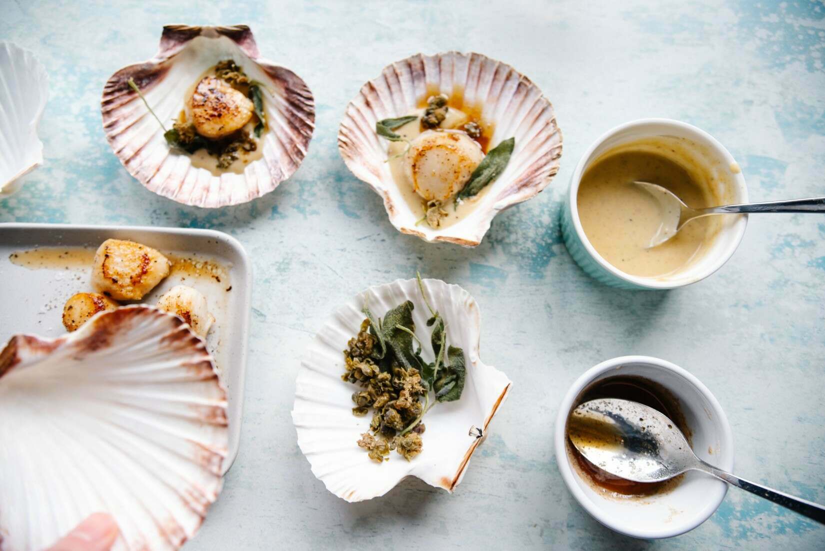 Scallops with Champagne Sage Butter and Crispy Capers