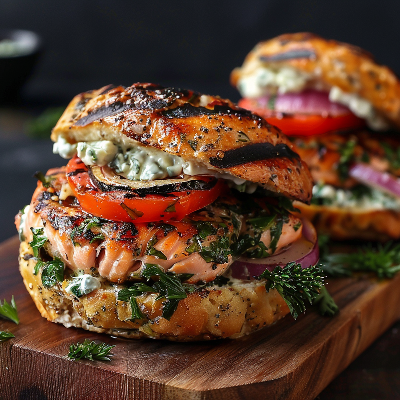 Grilled Herbed Salmon Burgers with Tzatziki