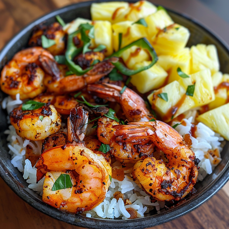 Caribbean Jerk Prawns and Pineapple Rice Bowl