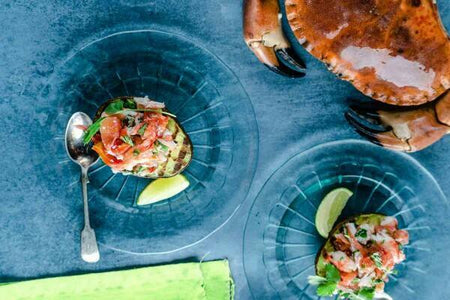 King crab and charred avocado cocktail with grapefruit