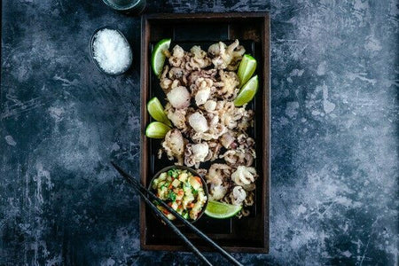 Crispy baby octopus with chilli and pineapple salsa