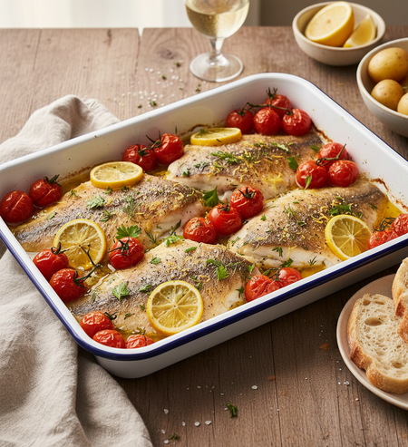 The Fish Society Baked Plaice with Cherry Tomatoes & Lemon Herb Drizzle
