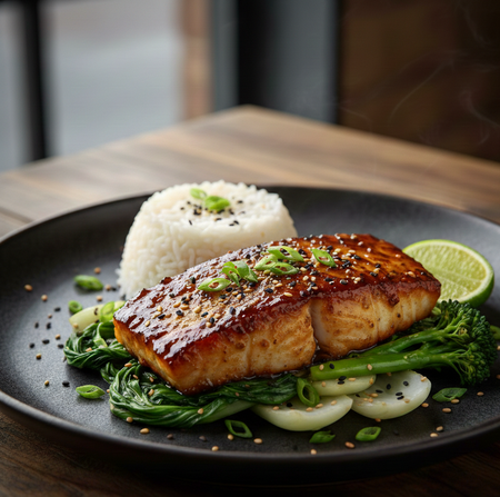 The Fish Society Miso Black Cod Fillets With Sesame Greens & Ginger Rice