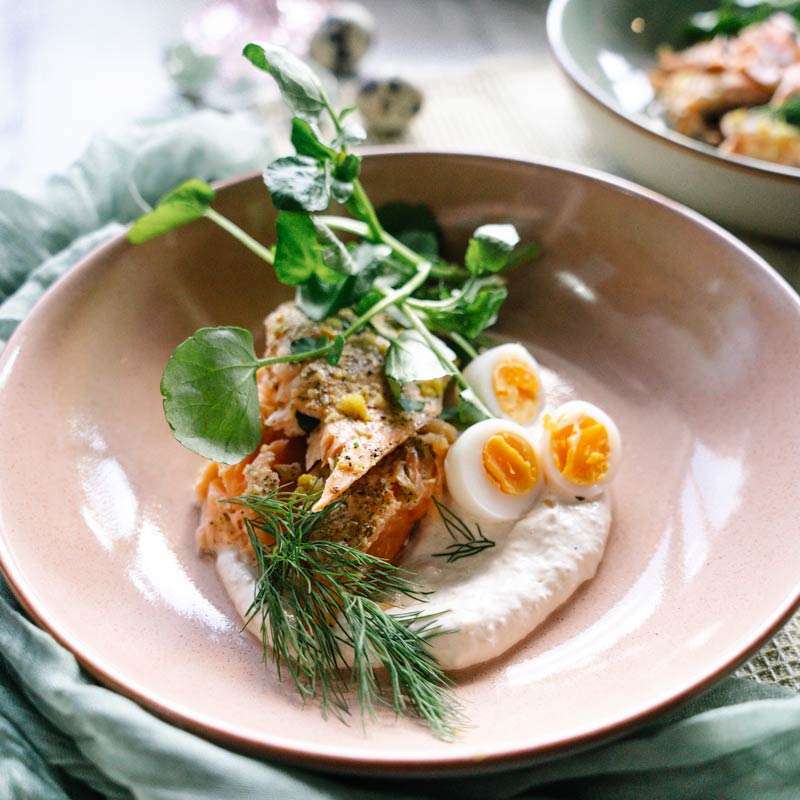 Fennel-roasted Salmon with Quails Eggs