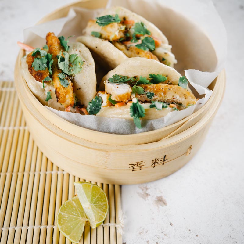Crispy Sichuan Salt & Pepper King Fish Bao Buns