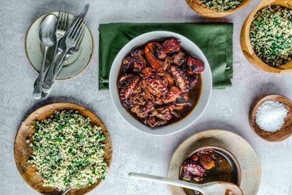 Octopus stew with tabbouleh