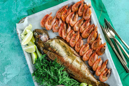 Smoked Prawns and Whole Smoked Trout Platter