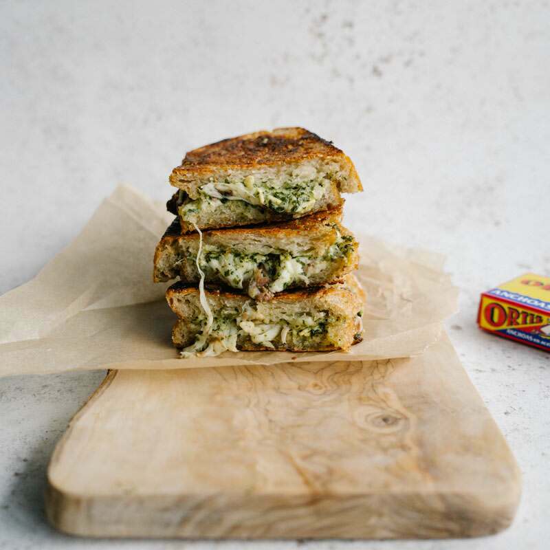 Anchovy and Pesto Grilled Cheese Sandwich 