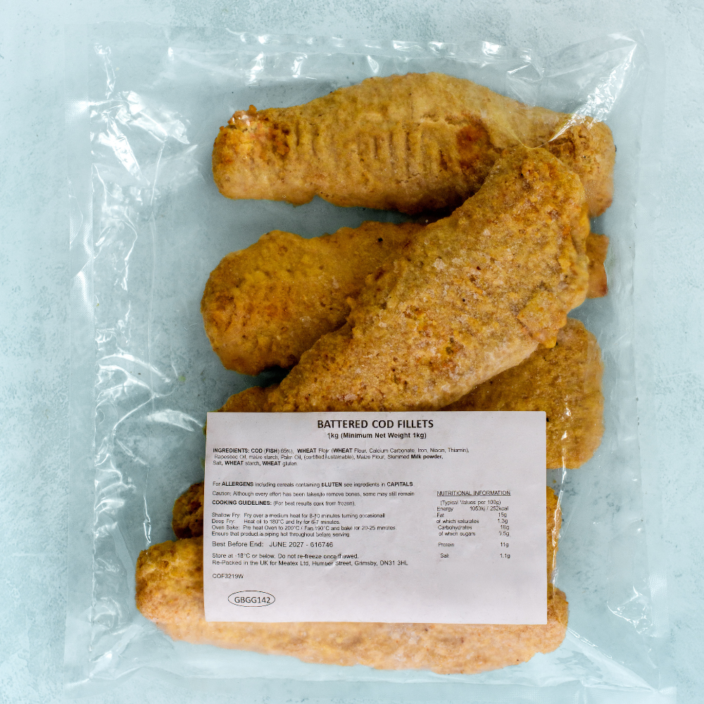 Battered Cod Fillets - Bulk 1KG Pack
