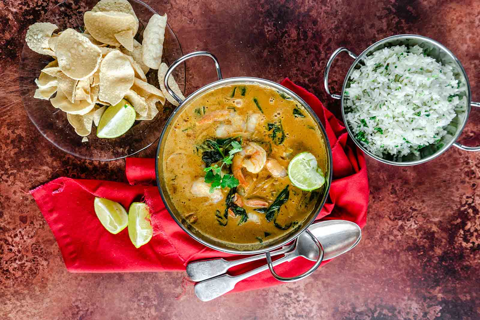 Prawn and coconut curry with spinach