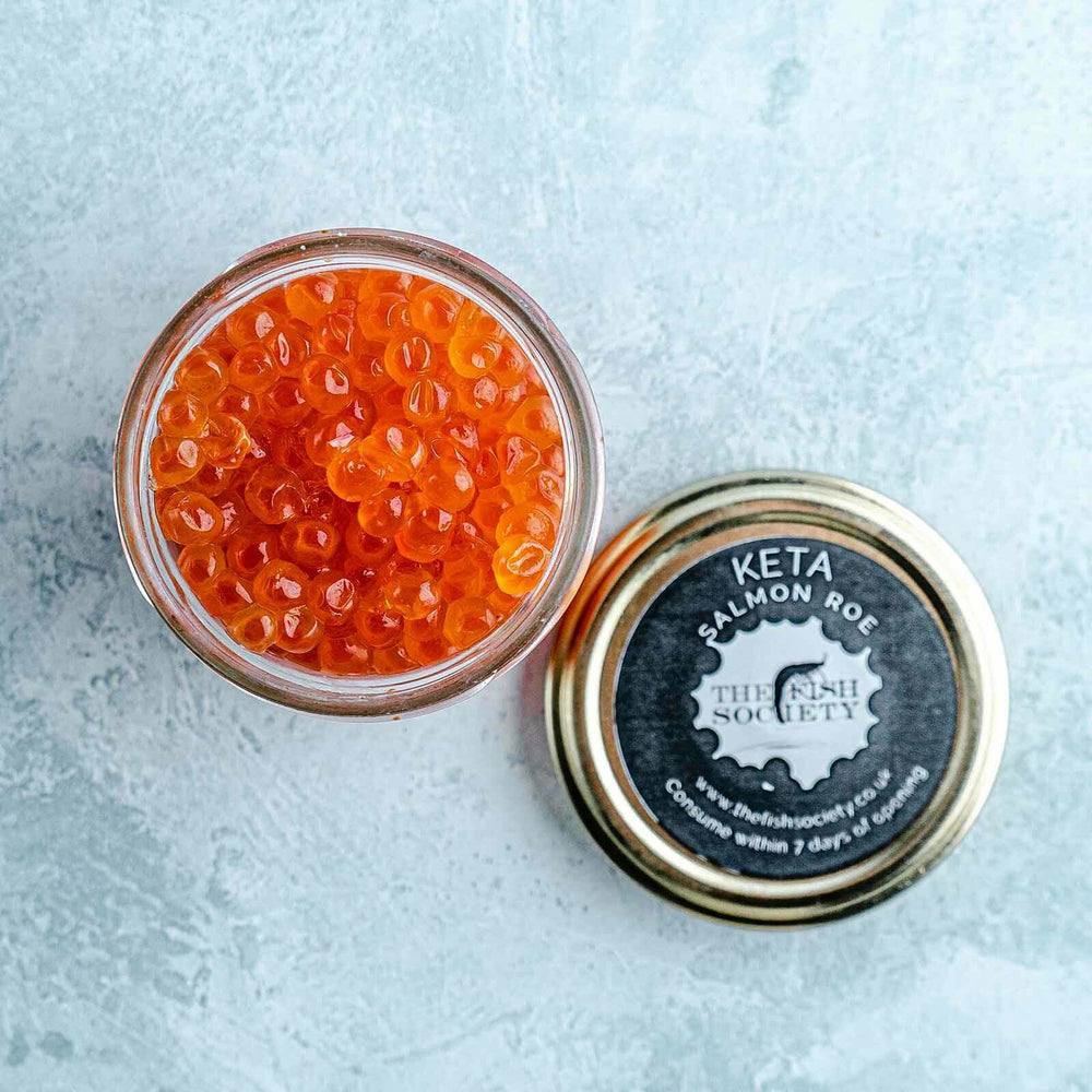 Salmon Roe Frame Keta Salmon Roe (Ikura) | 100g Jar | The Fish Society