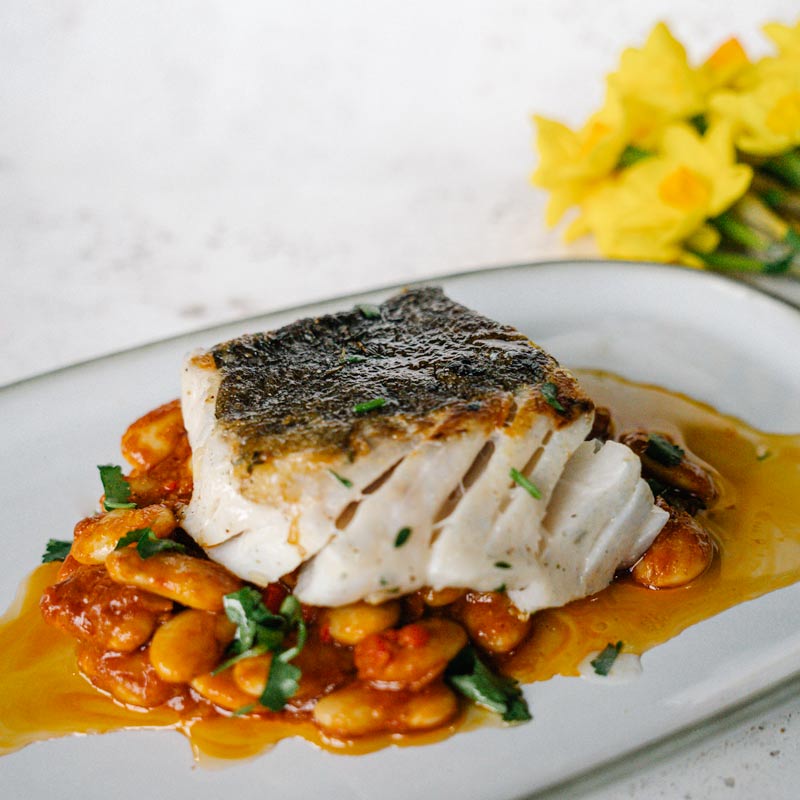 Cod Loin Steaks with Spiced Butter Beans 