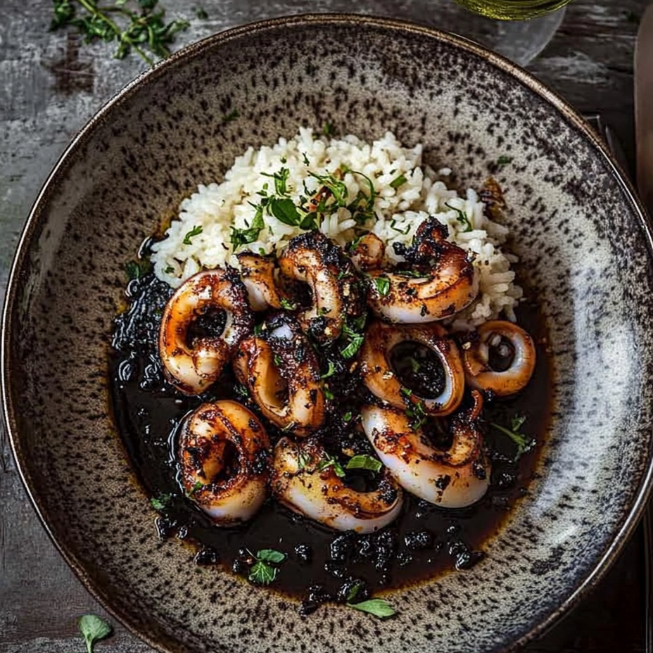 Cantabrian Squid with Ink-Infused Rice